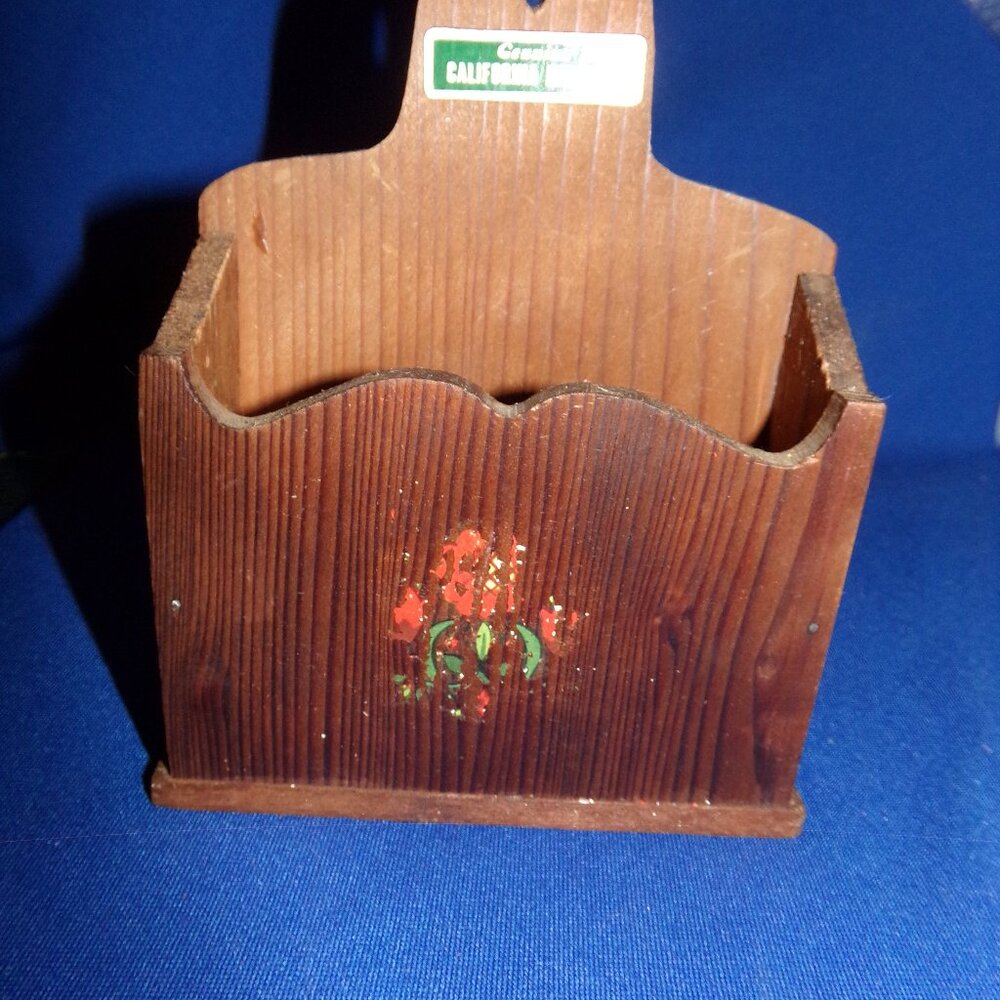 Vintage Authentic California Redwood Napkin Holder Note Box